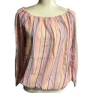 GAP Rainbow Stripe‎ Off Shoulder Peasant Blouse Boho Long Sleeve Elastic Hem S